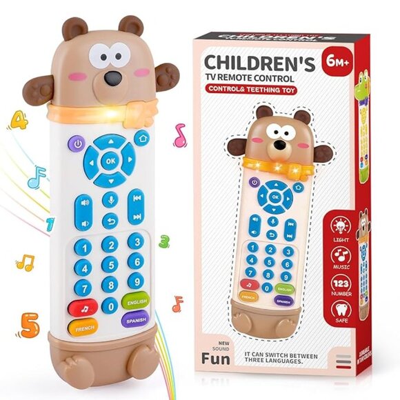 NEW Baby Remote Control Toy w/Silicone Teether Lights and Sounds - 3 Languages - Picture 1 of 5